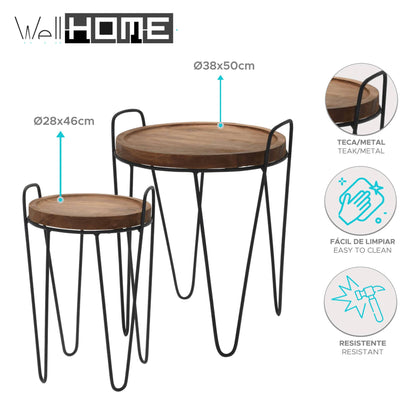 Well Home Juego De 2 Mesas Centro Color Natural Ø28ø38cm_1