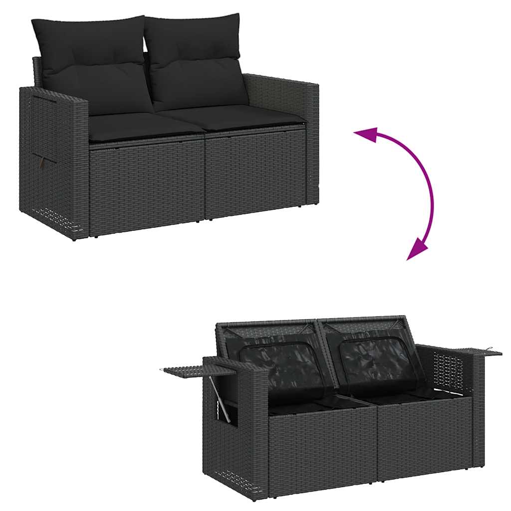 Set Sofás Jardín Y Cojines 9 Pzas Ratán Sintético Acacia Negro / Vetonek_4