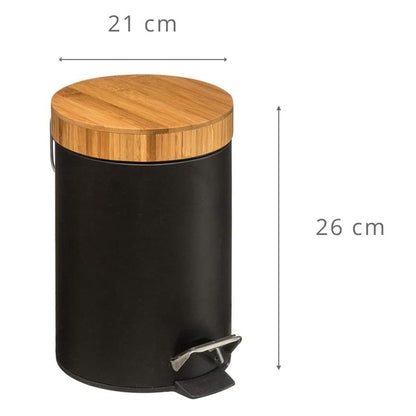 Cubo Pedal 3l Metal Bamboo Negro_3