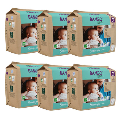 Embalagem de 6 fraldas Bambo Nature T2 (3-6 kg) 30 unidades