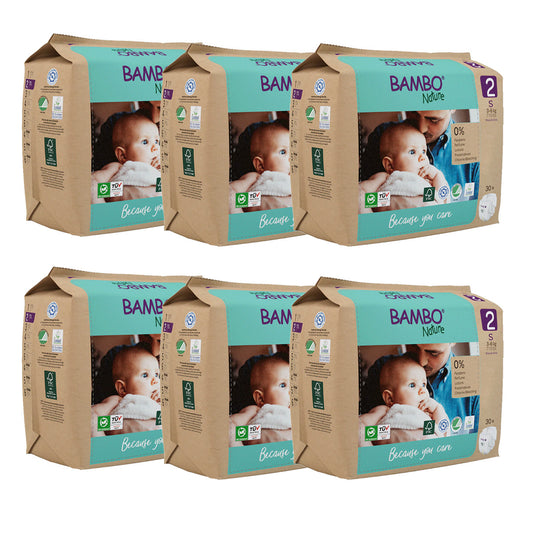 Embalagem de 6 fraldas Bambo Nature T2 (3-6 kg) 30 unidades