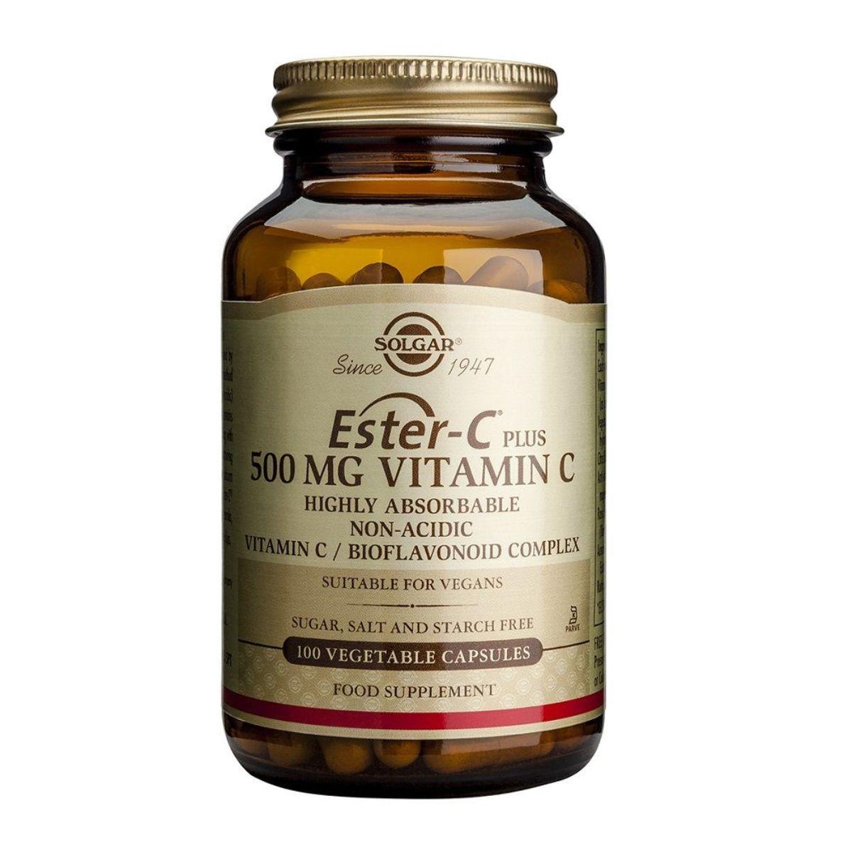 Ester C mais Vitamina C 500mg Solgar 100 cápsulas vegetais