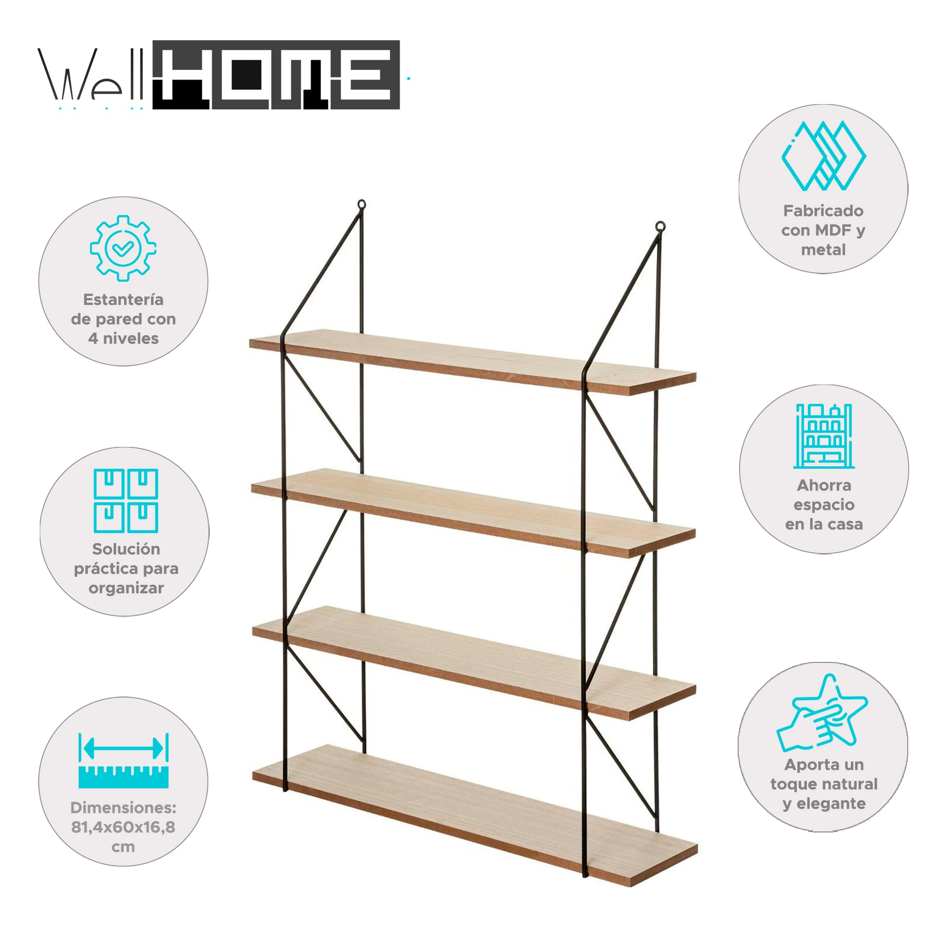 Wellhome Estantería Pared Metal Mdf 60x80cm Iris_1