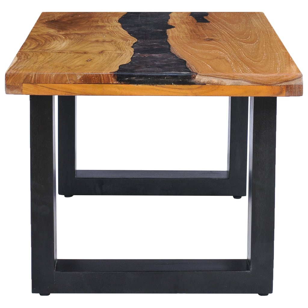 Mesa De Centro Madera Maciza De Teca Y Poliresina 100x50x40 Cm_2