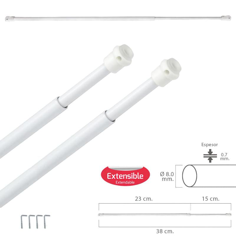 Barra Visillo Extensible 23/38 Cm. Con Muelle Presion, Soportes Y Ventosas (2 Piezas)_0