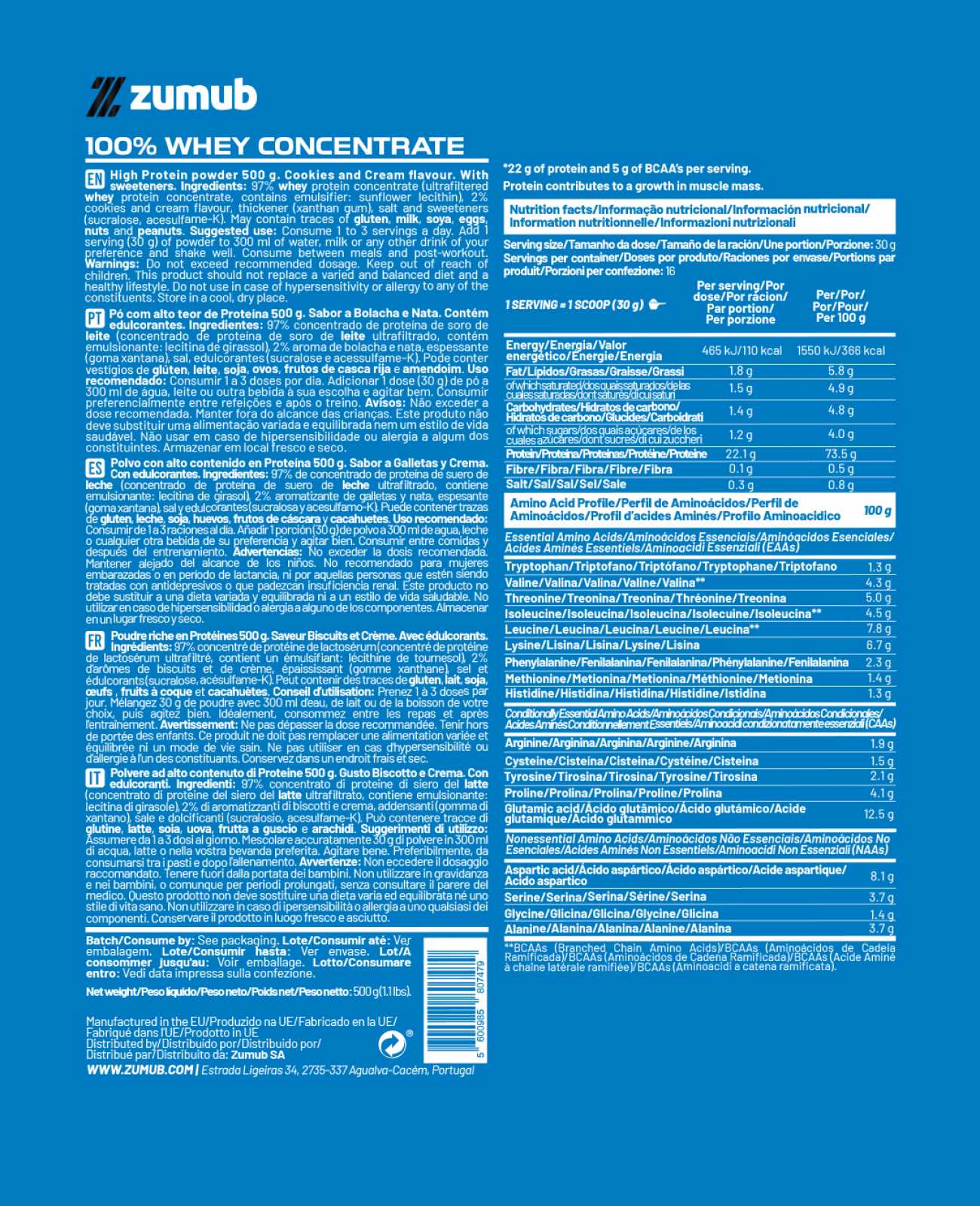 Zumub 100% Whey Concentrate 500 G - Cookies&cream_1