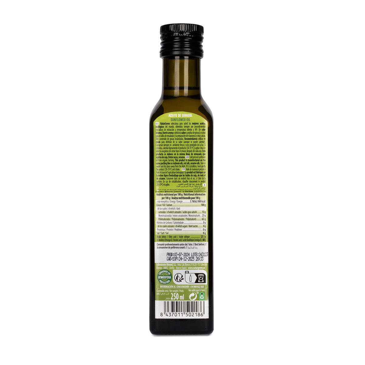 Óleo de Girassol Biológico NaturGreen 250 ml