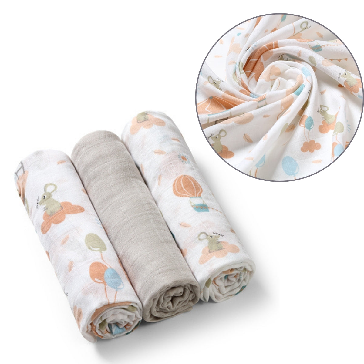 Pack 3 Muselinas Bambú Organico 70x70 Cm Mouse_1
