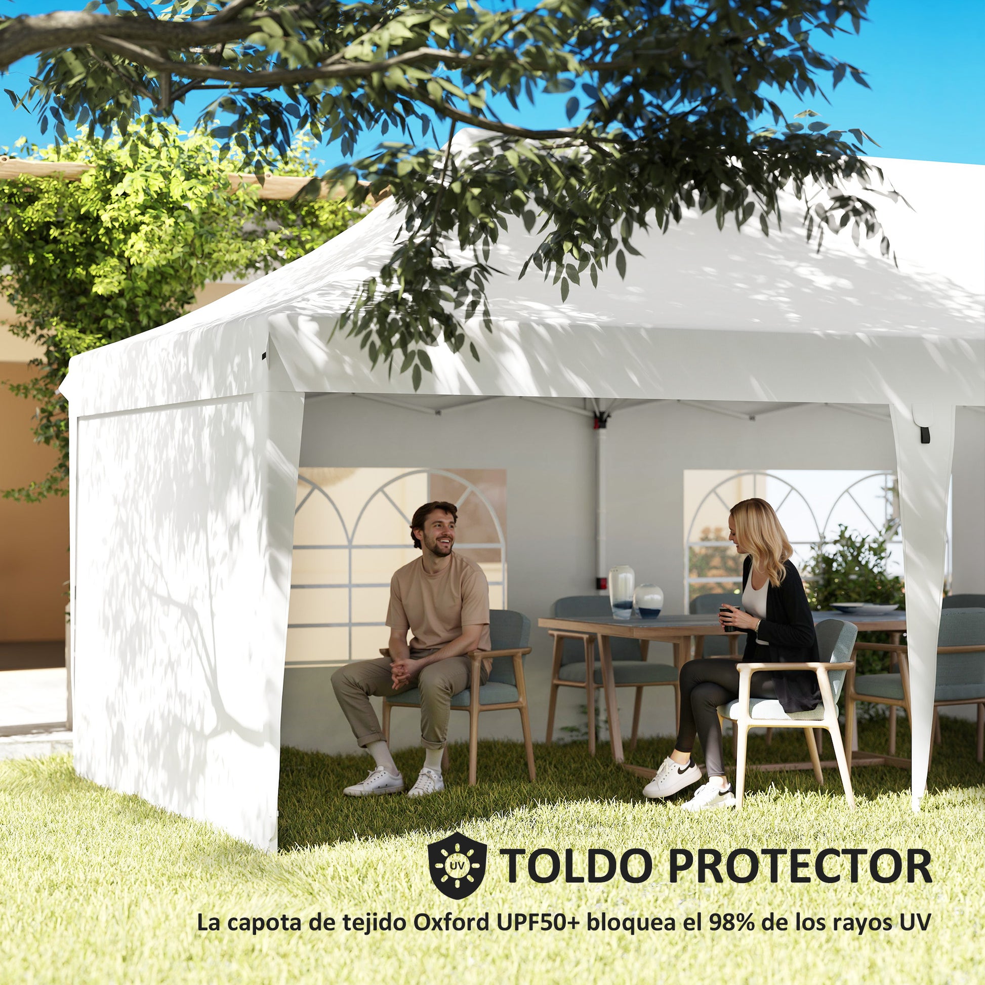 Outsunny Carpa Plegable 9x3x3 M Con Altura Ajustable Protección Uv50+ Blanco_5