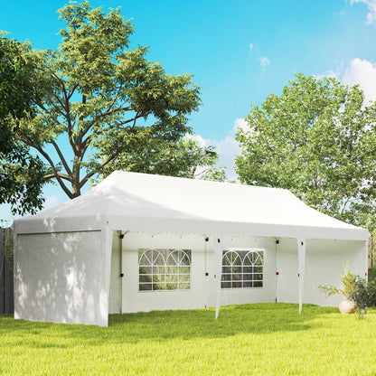 Outsunny Carpa Plegable 9x3x3 M Con Altura Ajustable Protección Uv50+ Blanco_1