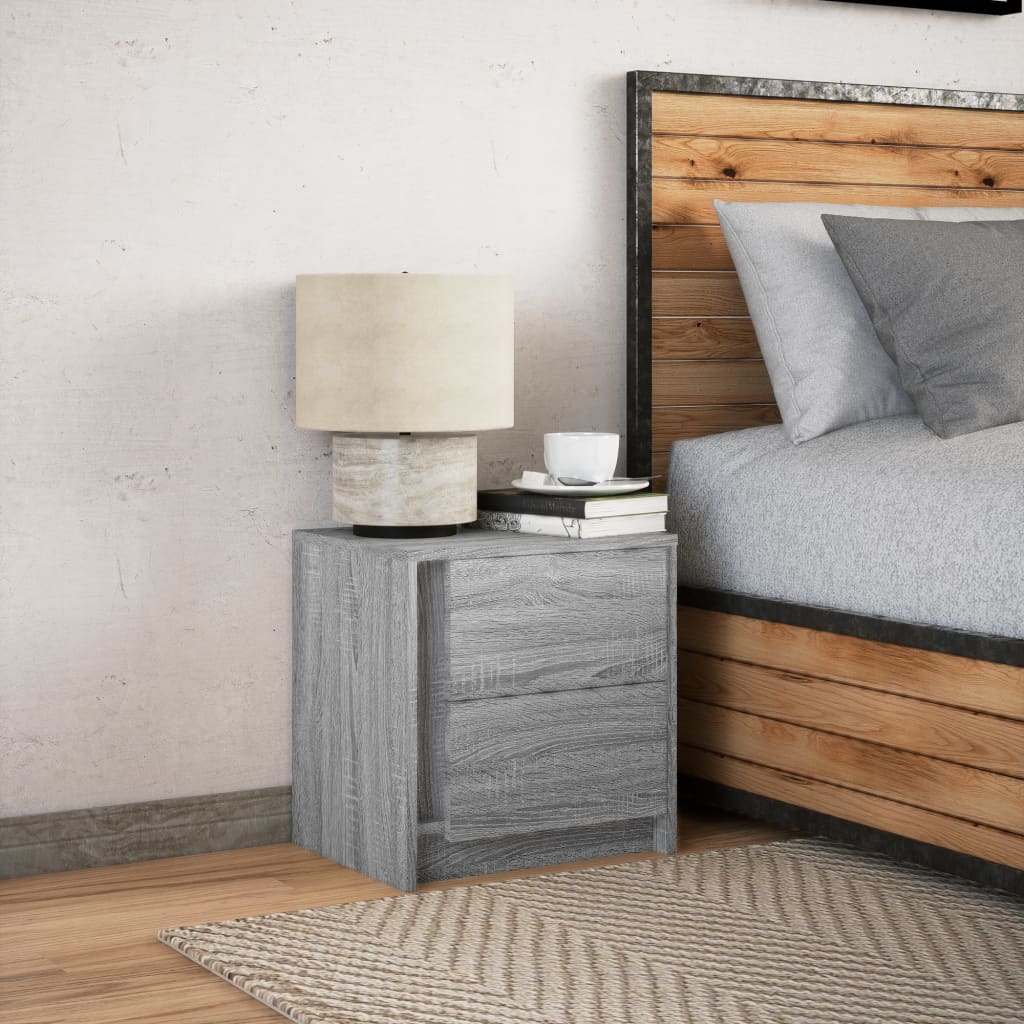 Mesita De Noche Con Luces Led Madera De Ingeniería Gris Sonoma_2