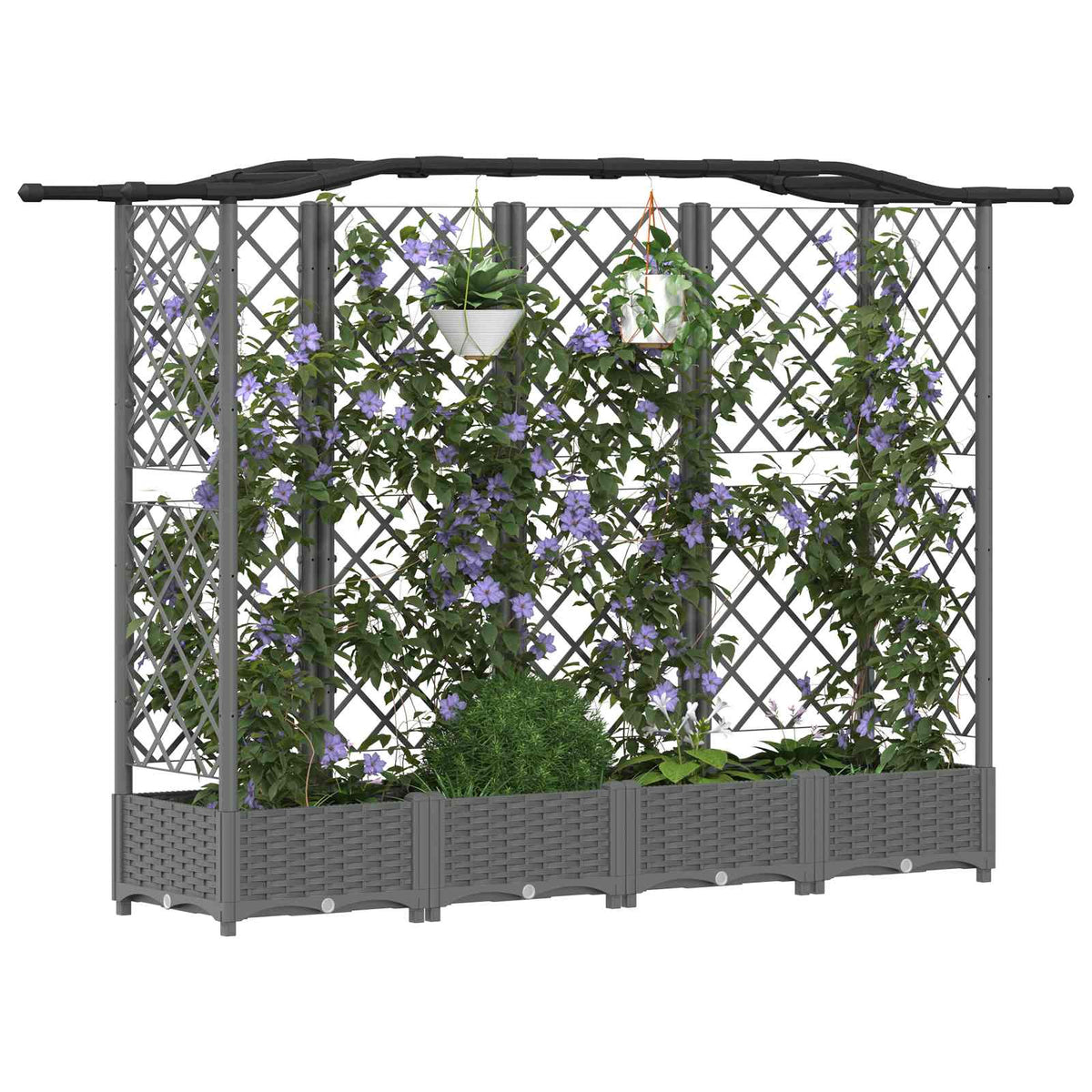 Cama Elevada Con Trellis Y Techo Gris Claro 203,5 X 40 X 123 Cm_2