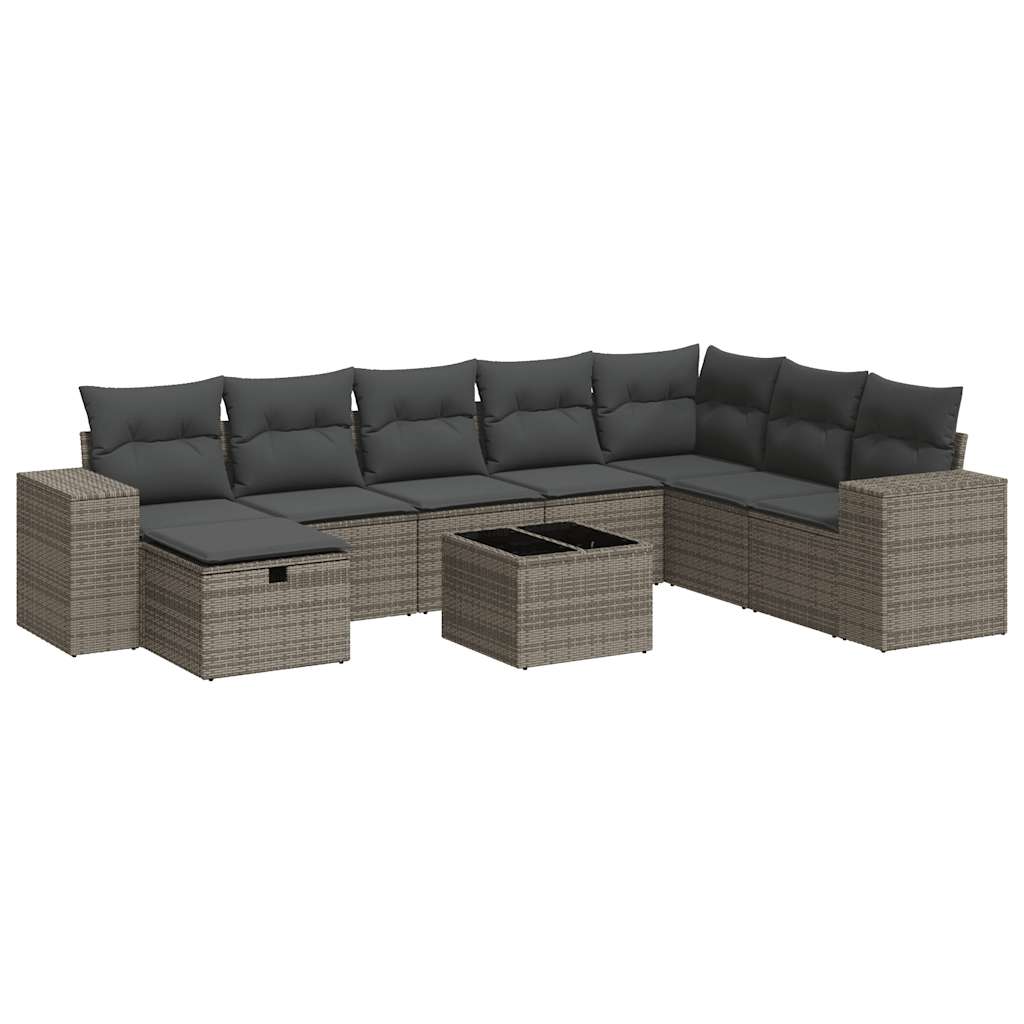 Set De Sofás De Jardín Con Cojines 9 Pzas Ratán Sintético Gris / Vetonek_3