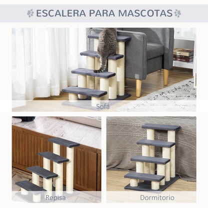 Pawhut Escalera Para Mascotas 60x42x61cm Cubierta De Peluche Rascador De Sisal_5