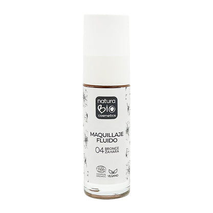 Fluid Makeup 04 Bronze Zahara, Acabamento impecável, Com Rosa Mosqueta e Manteiga de Karité, NaturaBio Cosmetics, 30ml