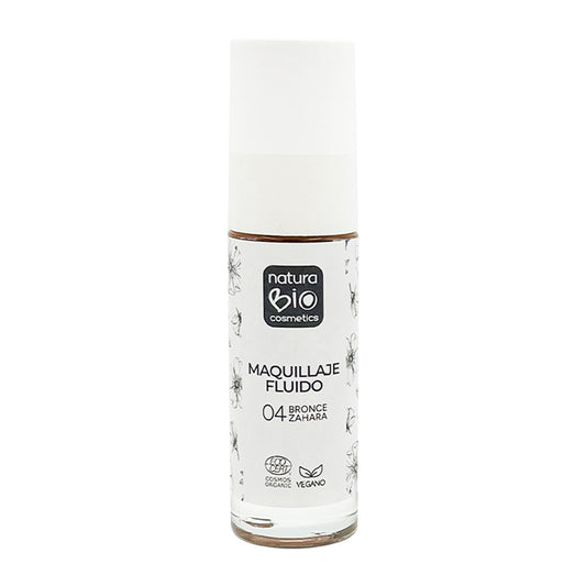 Fluid Makeup 04 Bronze Zahara, Acabamento impecável, Com Rosa Mosqueta e Manteiga de Karité, NaturaBio Cosmetics, 30ml