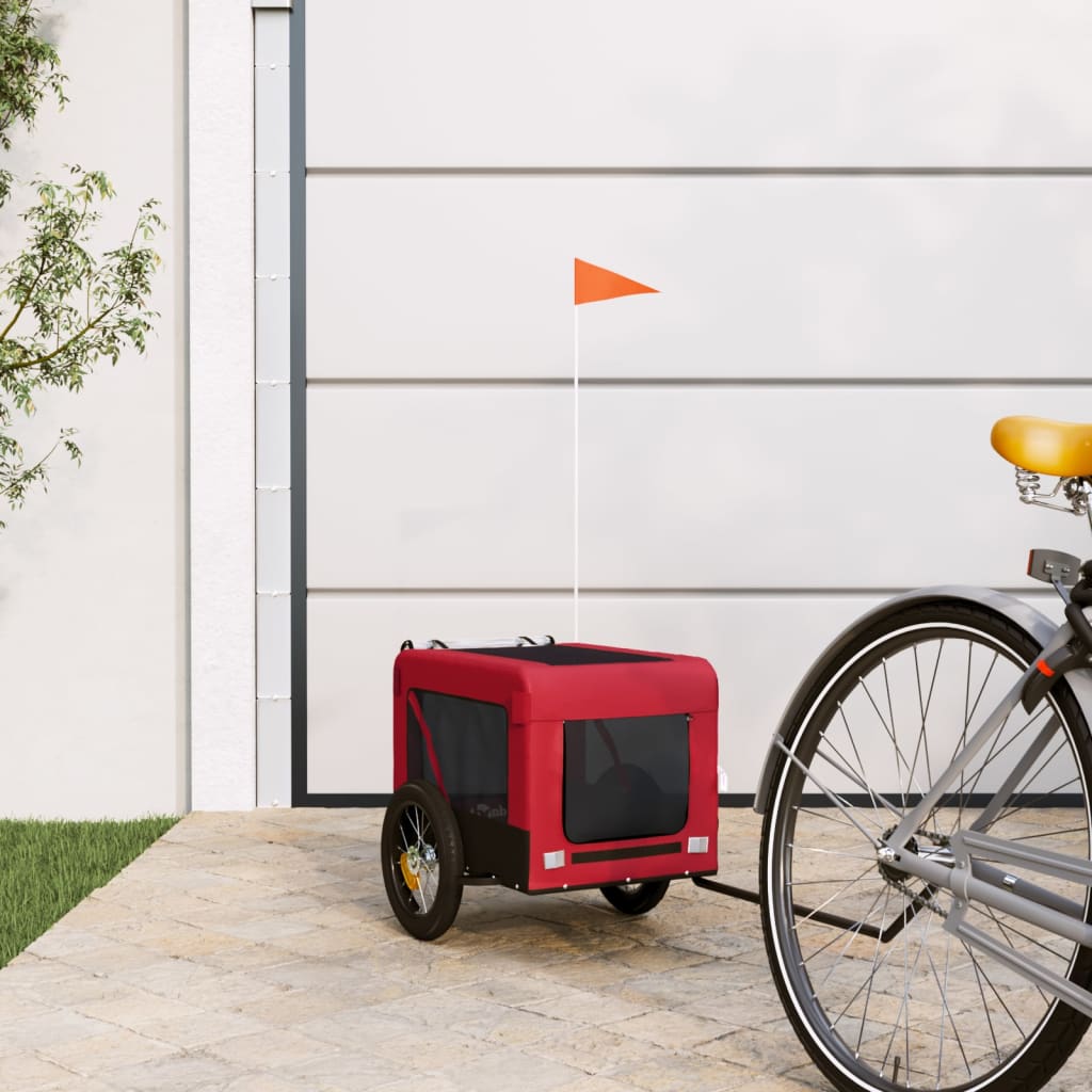 Remolque De Bicicleta Mascotas Hierro Tela Oxford Rojo Negro_1