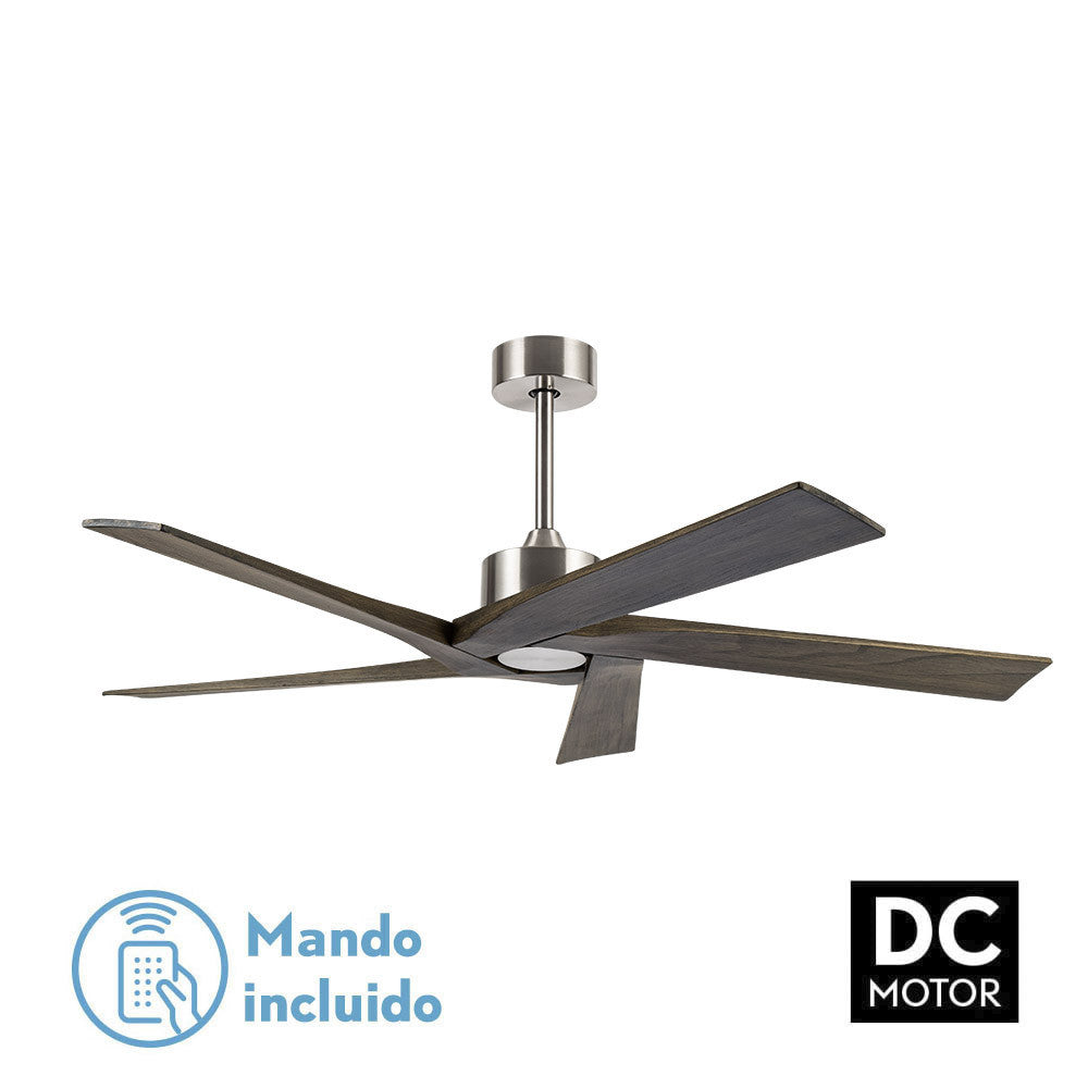 Ventilador Dc Nadir Niquel/rustico Sin Luz 5 Aspas 142,2d C/control Remoto Y Temporizador_0