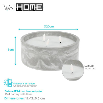 Well Home - Pack 3 Velas Led Redondada Gris Marmolado_1
