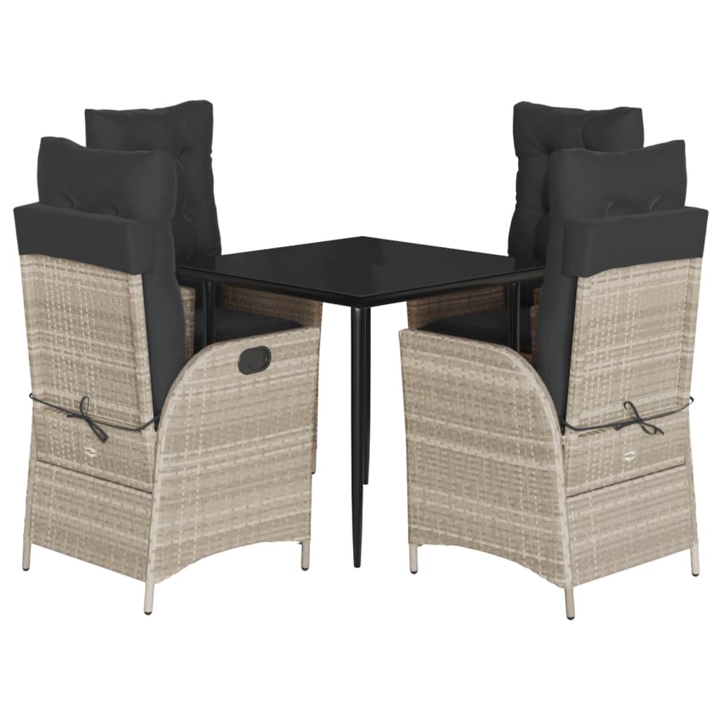 Set Comedor De Jardín 5 Pzas Cojines Ratán Sintético Gris Claro / Vetonek_2