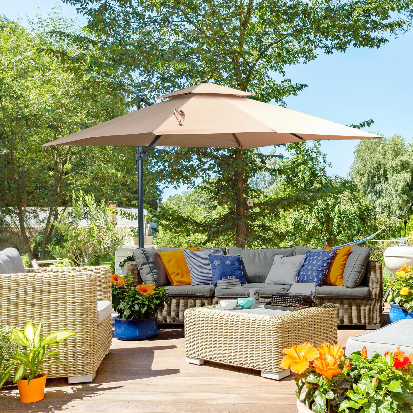 Outsunny Sombrilla De Jardín Ø300 Cm Aluminio Giratorio 360° Con Manivela Caqui_1