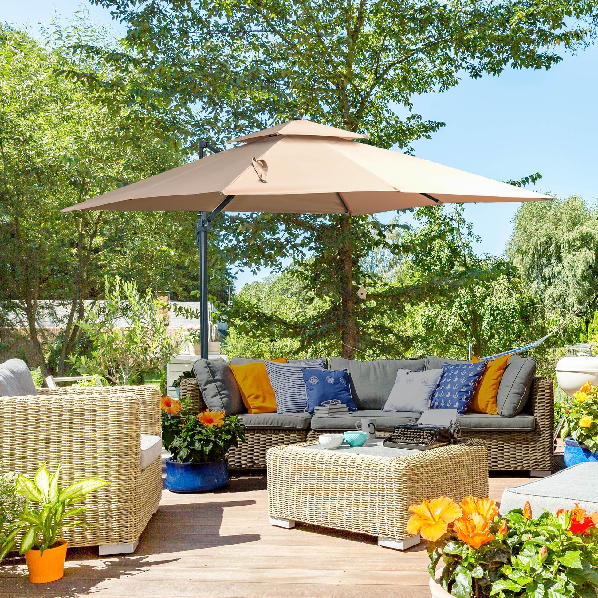 Outsunny Sombrilla De Jardín Ø300 Cm Aluminio Giratorio 360° Con Manivela Caqui_1