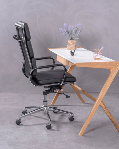 Silla De Oficina Con Ruedas Y Respaldo Alto Acolchado En Polipiel - Alu S_1