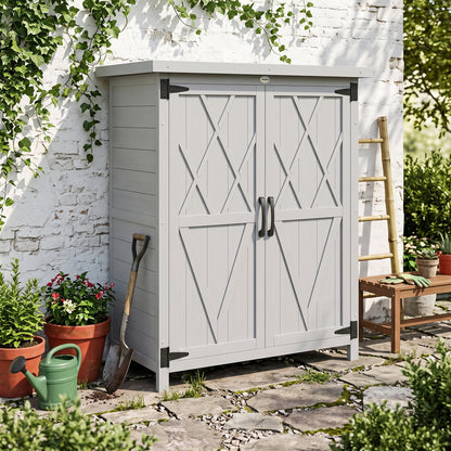 Outsunny Caseta De Jardín De Madera 75x40x90 Cm Con 4 Estantes 2 Puertas Gris_1