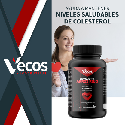 Levadura de Arroz Rojo + Q10 VECOS 100 cápsulas | Control de Colesterol y de Corazón | Con Fitoesteroles y Policosanol_1