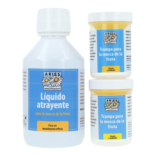 Conjunto de armadilhas para moscas da fruta Áries 2 armadilhas + 1 frasco de 250 ml