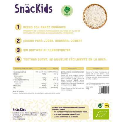 Snack orgânico para bebé +12 meses: Stars Rice and Spinach
