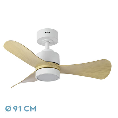 Ventilador Dc Zepelin 18w 1900lm Blanco/haya 3aspas 91d 3000-4000-6500k Remoto,memoria Y Temporizador_0