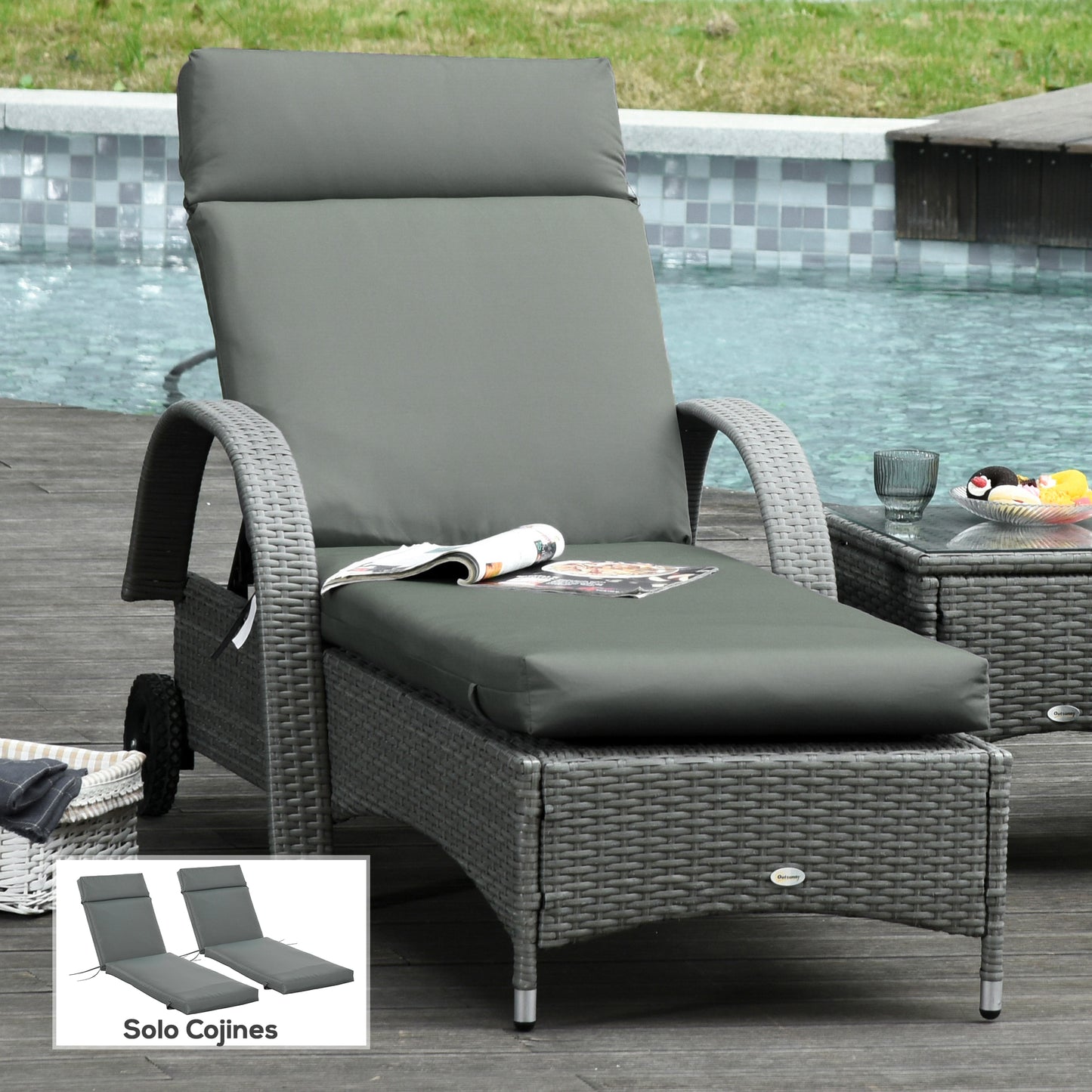 Outsunny Pack 2 Cojines Para Tumbona 196x55x8 Cm Colchonetas Para Tumbona Gris_1