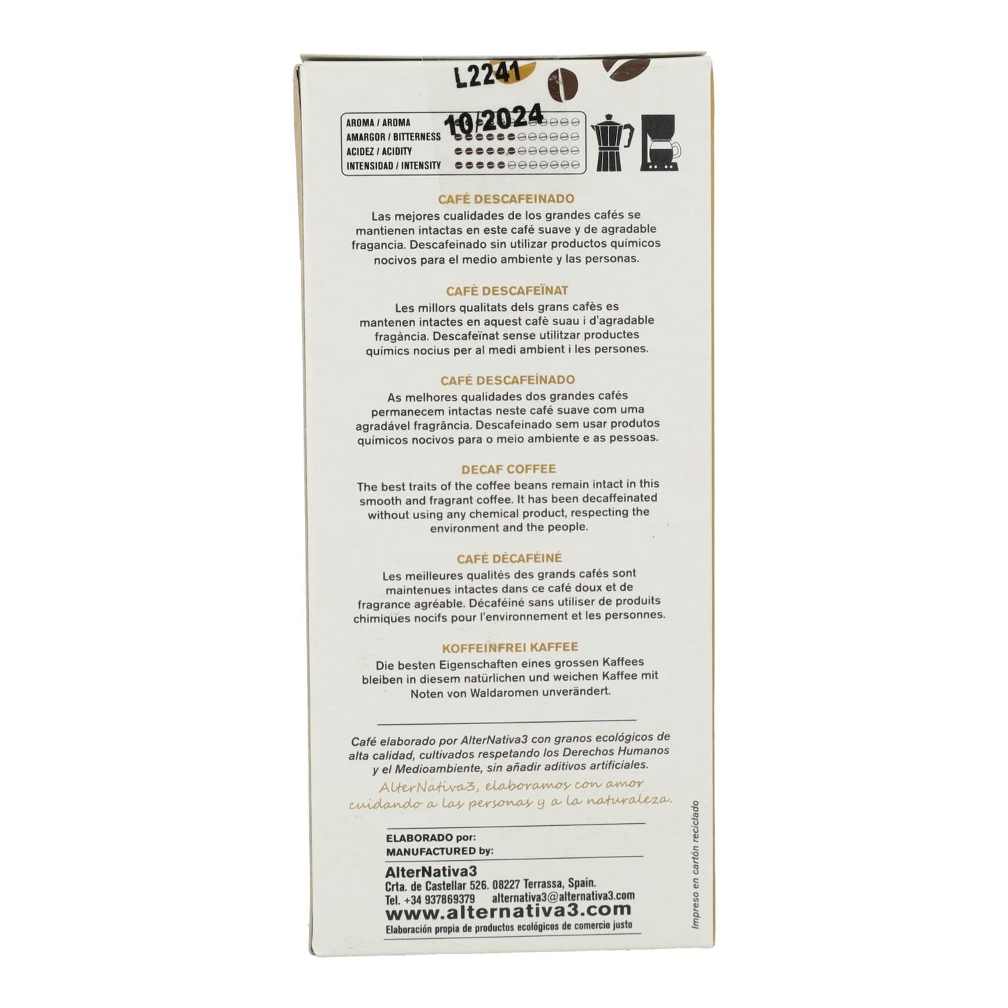 Café Descafeinado Alternativo Biológico, 250g