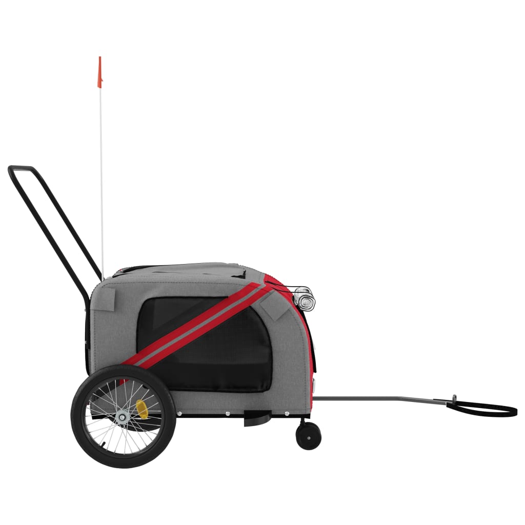 Remolque De Bicicleta Mascotas Hierro Tela Oxford Rojo Gris_5