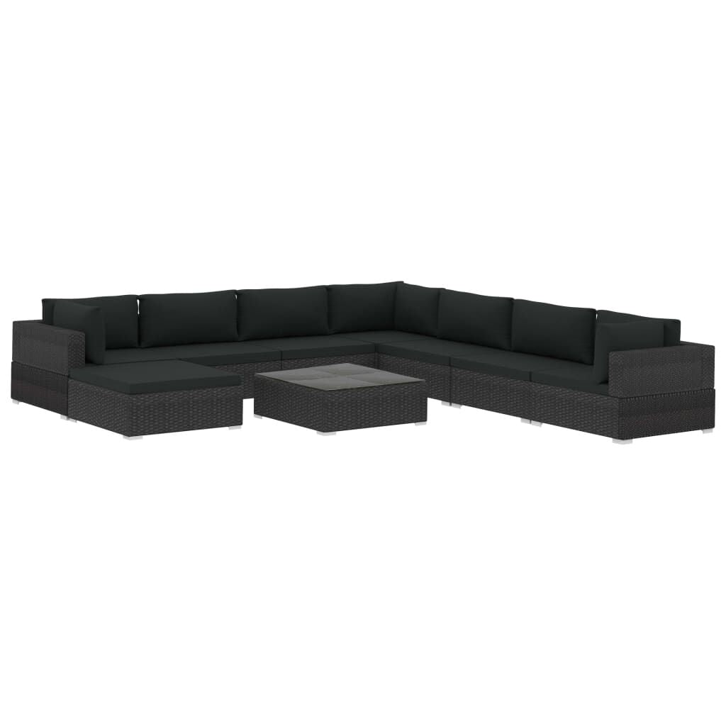 Vidaxl Set De Muebles De Jardín 9 Pzas Y Cojines Ratán Sintético Negro_0