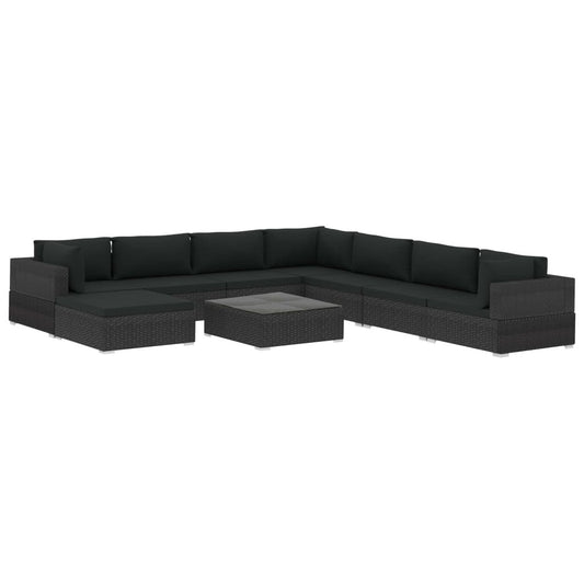 Vidaxl Set De Muebles De Jardín 9 Pzas Y Cojines Ratán Sintético Negro_0