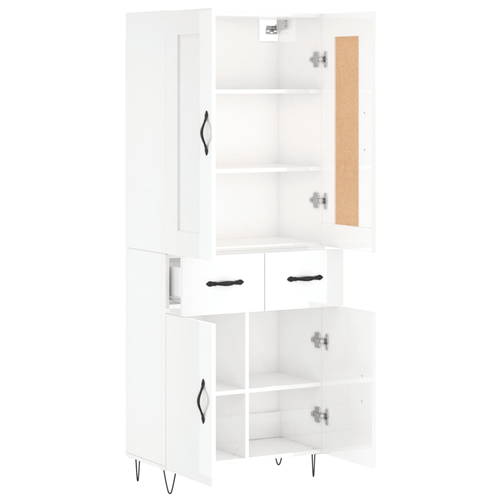 Aparador Alto Madera Contrachapada Blanco Brillo 69,5x34x180 Cm_3