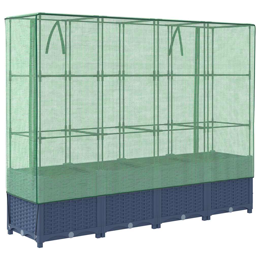 Jardinera Elevada Con Cubierta De Invernadero Aspecto Ratán 160x40x138 Cm_5