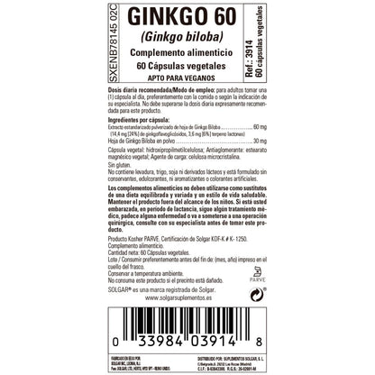 Ginkgo 60, 60 cápsulas vegetais