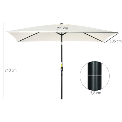 Outsunny Sombrilla Jardín Aluminio 200x300x253 Cm Inclinable Con Manivela Crema_2