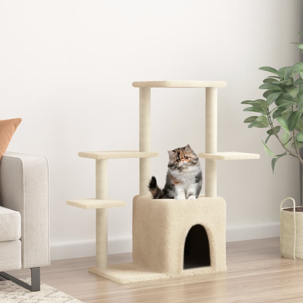 Rascador Para Gatos Con Postes De Sisal Color Crema 97,5 Cm_1