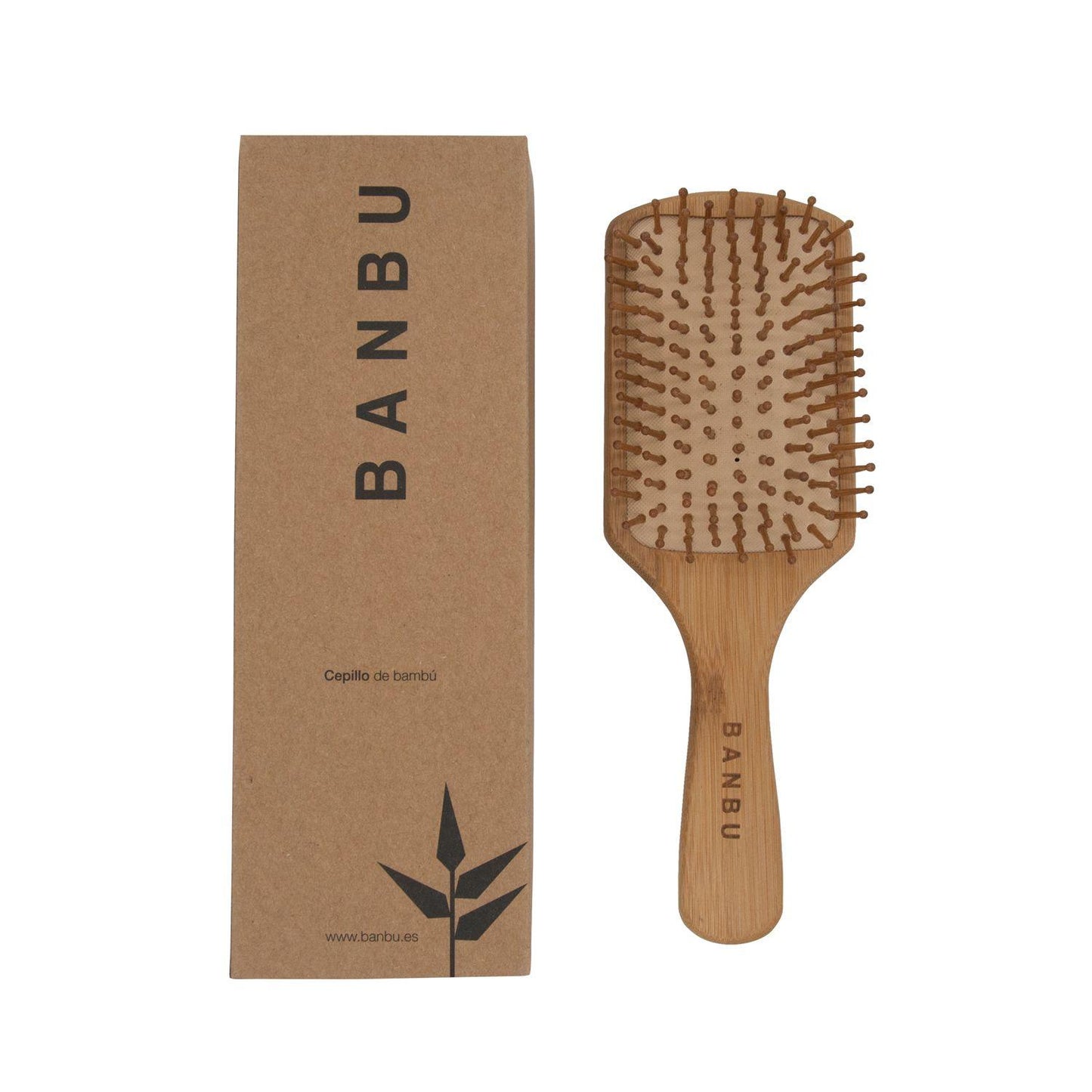 Escova de cabelo quadrada de bambu e borracha natural Banbu