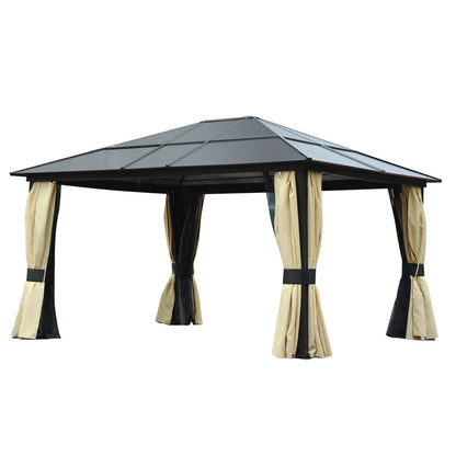 Outsunny Cenador Jardín 4,2x3,6m Techo De Policarbonato Y 4 Cortinas Mosquiteras_0