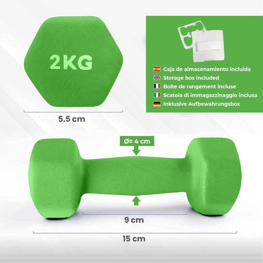 Kit De Mancuernas De Neopreno De 12kg (6 Unidades) Con Agarre Antideslizante_2