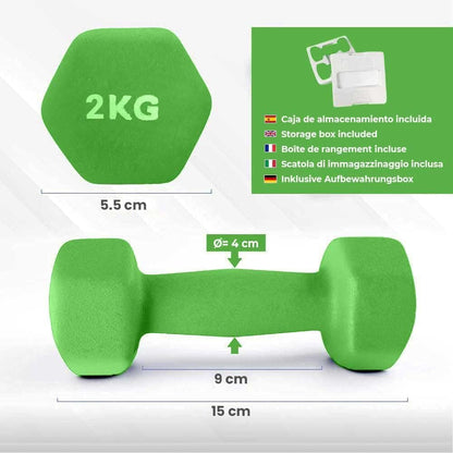 Kit De Mancuernas De Neopreno De 12kg (6 Unidades) Con Agarre Antideslizante_2