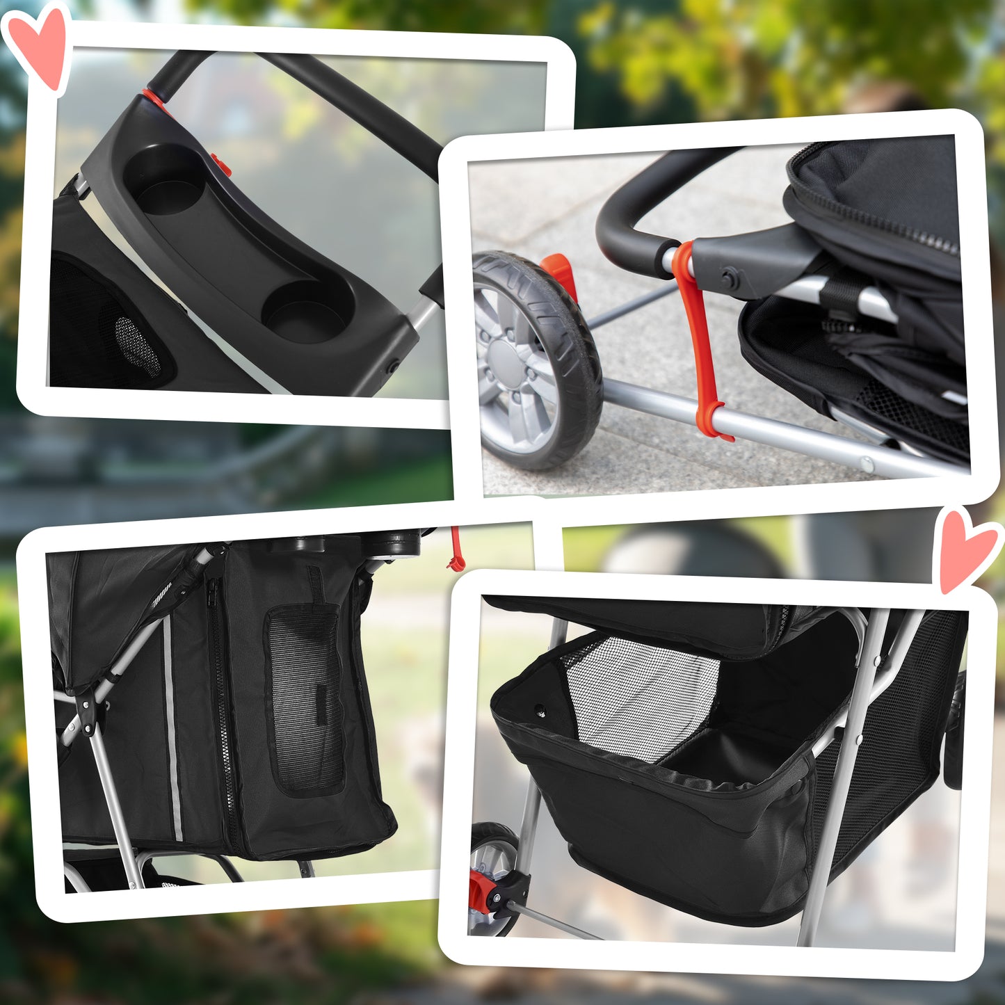 Pawhut Carrito Para Perros Plegable Con Cesta De Almacenaje 75x45x97 Cm Negro_3