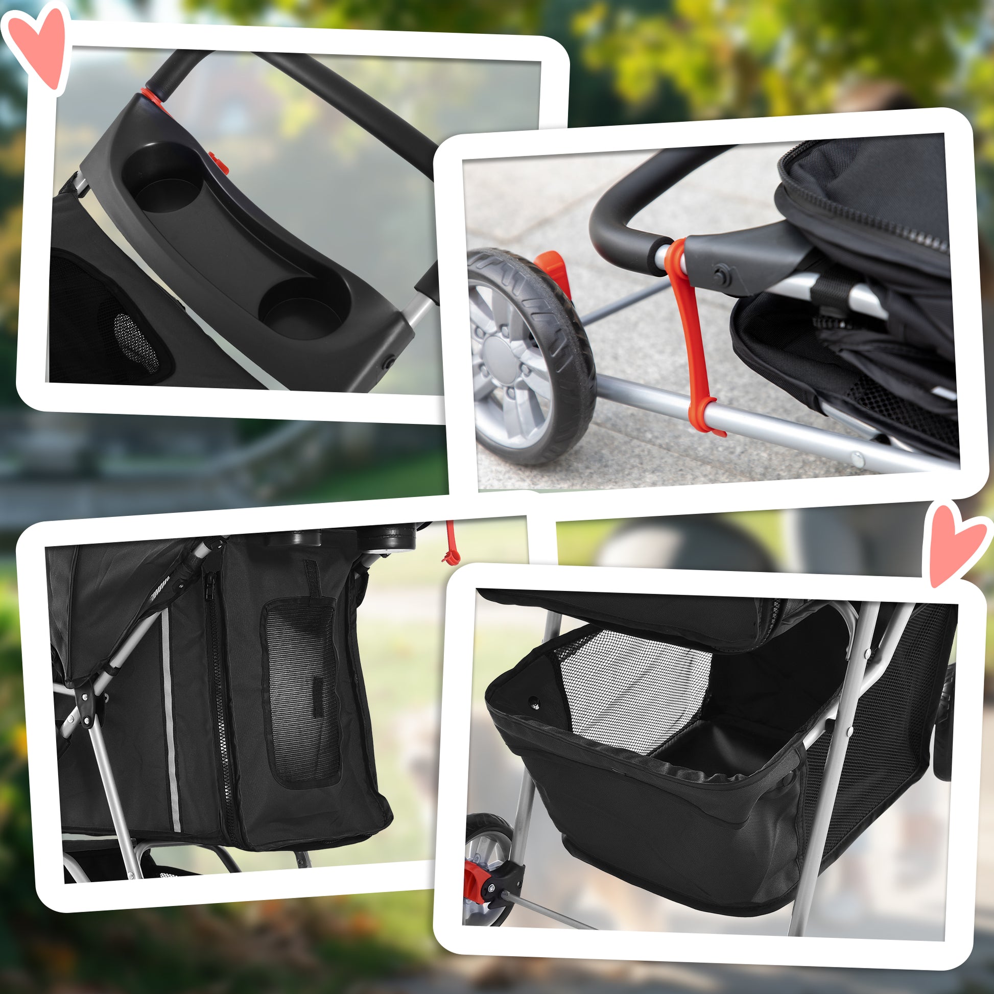 Pawhut Carrito Para Perros Plegable Con Cesta De Almacenaje 75x45x97 Cm Negro_3