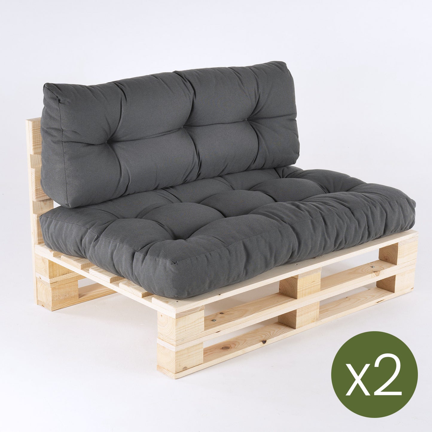 Pack 2 Sofás Para Palets + 2 Cojín De Asiento 80x120x16 Cm + 2 Cojín Respaldo 42x120x16 Cm, Olefin Color Gris, Repelente Al Agua_2