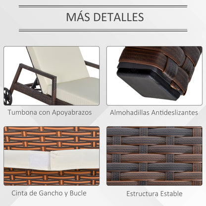 Outsunny Conjunto De 2 Tumbonas De Ratán Jardín Con Cojines Respaldo Ajustable_5